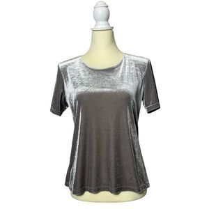 Vintage Y2K Gemilli Gray Velvet Velour Short Sleeve Stretch Blouse Womens Size M